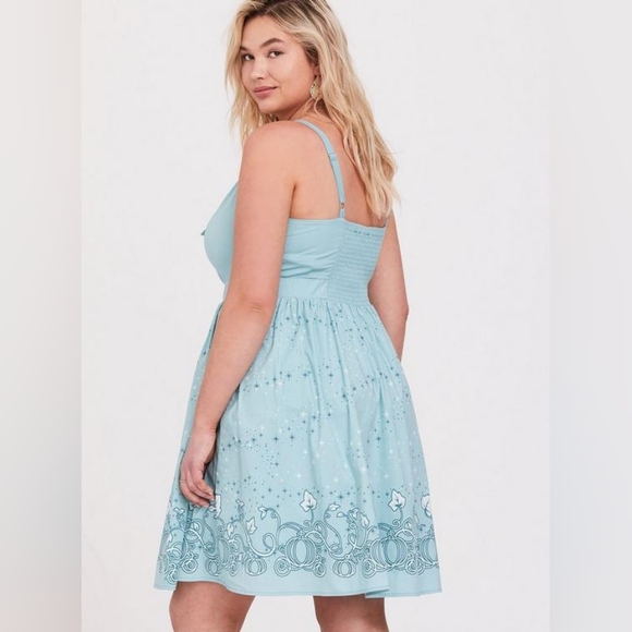 Torrid Disney Cinderella Fairy Godmother Aqua Tie-Front Skater Dress - Picture 5 of 14